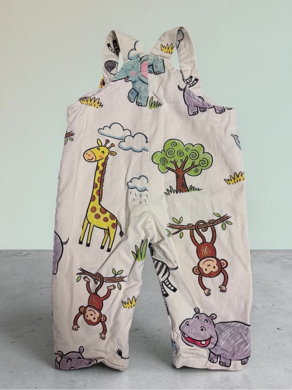🎉 (18-24m) MiniOlie Kids Cream Safari Animal Overalls - Picture 3 of 5